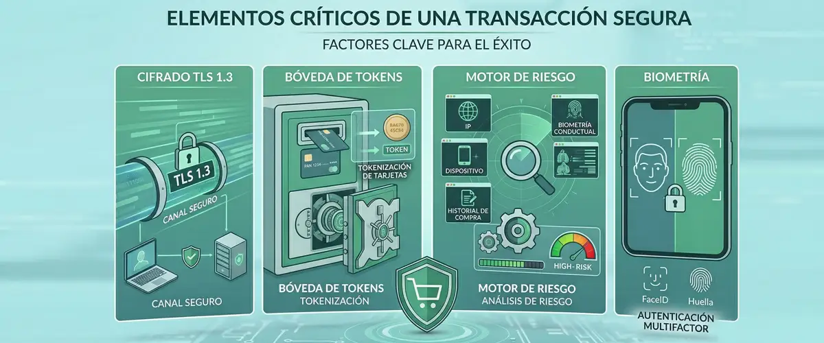 Los cuatro elementos críticos de una transacción segura online: TLS 1.3, tokenización, motor de riesgo y biometría