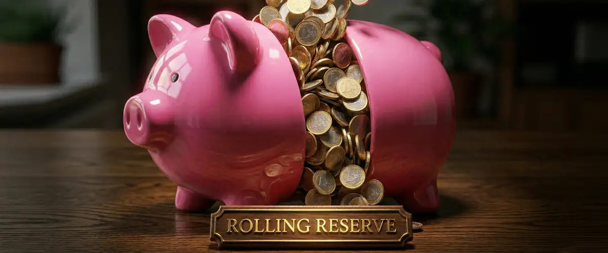 Rolling reserve or fund withholding in payments Broken piggy bank representing rolling reserve in payments