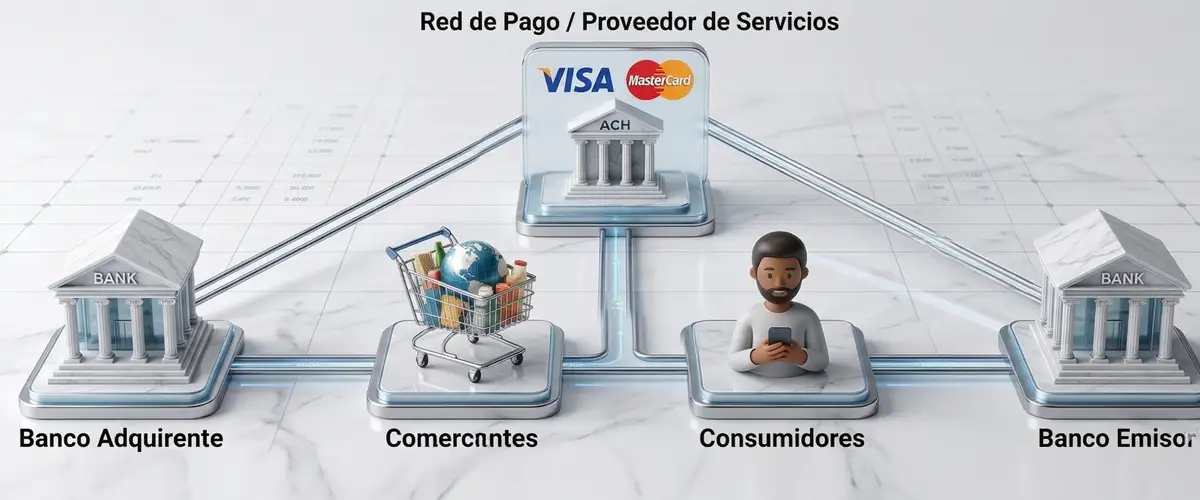Funcionamiento del banco emisor en pagos Flujo de pagos entre banco emisor y adquirente