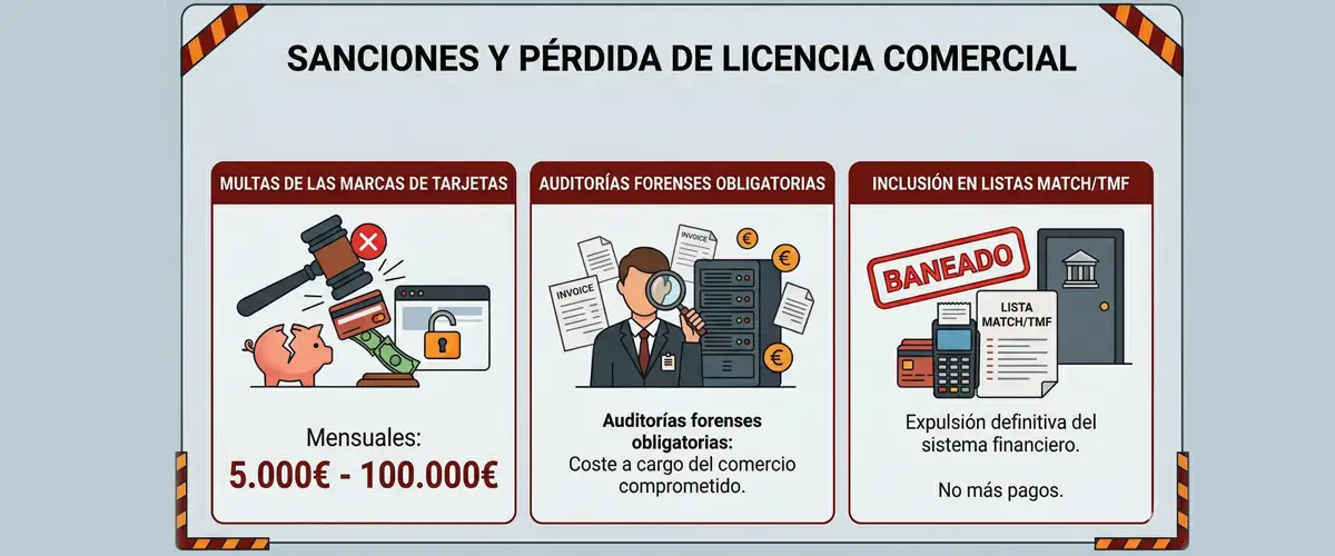 Consecuencias del incumplimiento de PCI-DSS: multas, auditorías y listas MATCH para comercios online