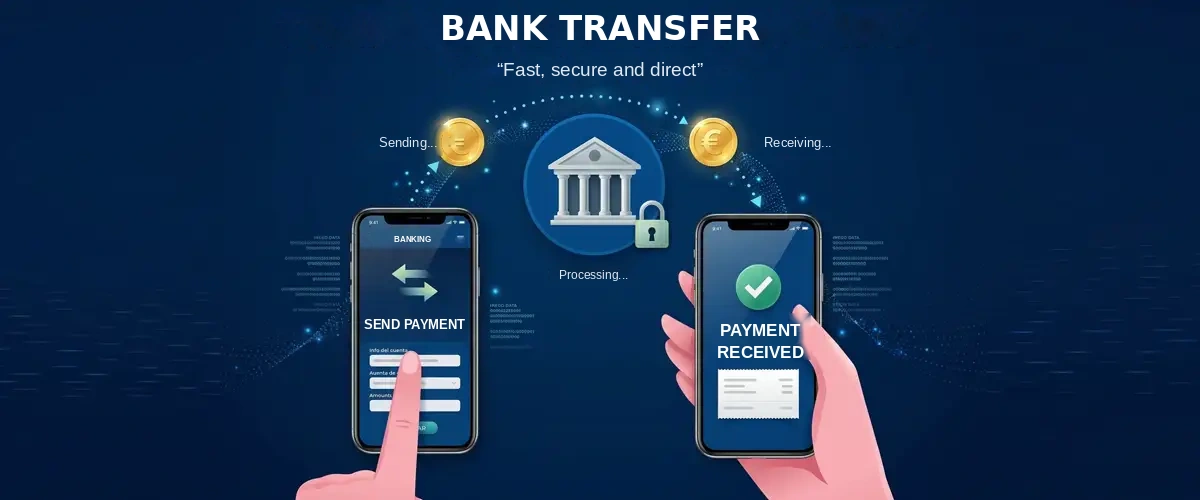 Bank transfer process between accounts with sending and receiving of funds