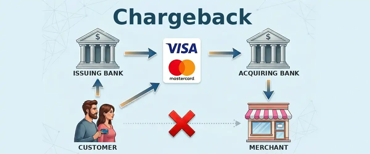 Chargeback process between customer, issuing bank, and merchant