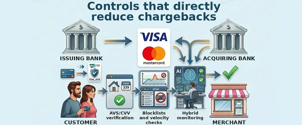 Controls to reduce chargebacks with verification and anti-fraud