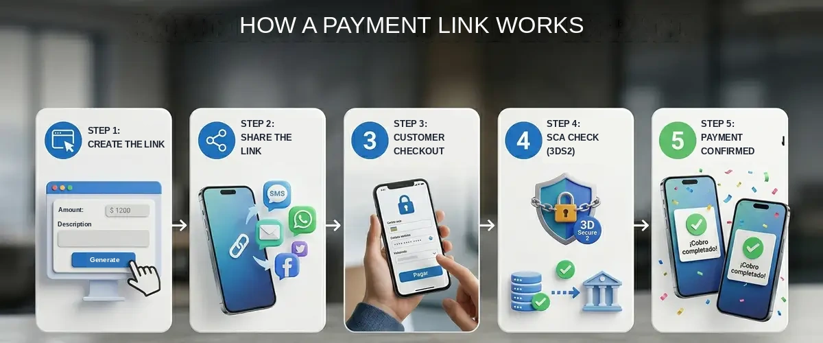 Payment link process from creation to confirmation Payment link process from creation to confirmation