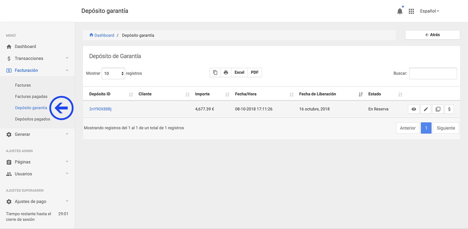 Información depósito garantía
