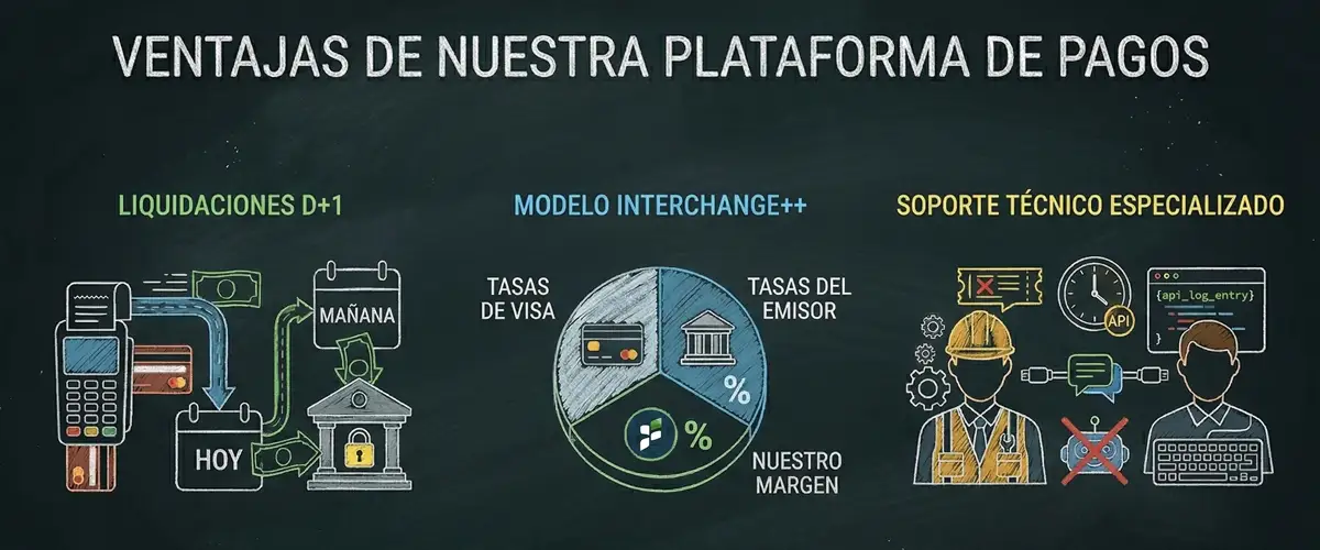 Ventajas del modelo de adquirencia directa frente a agregadores: liquidación D+1, Interchange++ y soporte técnico real